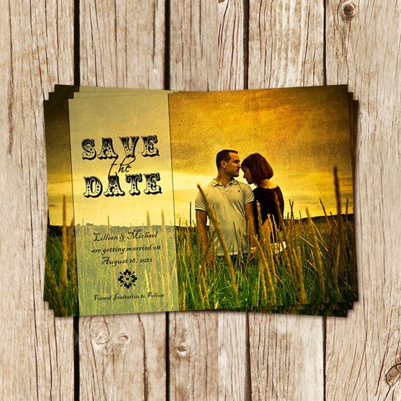 Rustic Charm Save the Date Photo Card - Personalized Printable Vintage Wedding Announcement