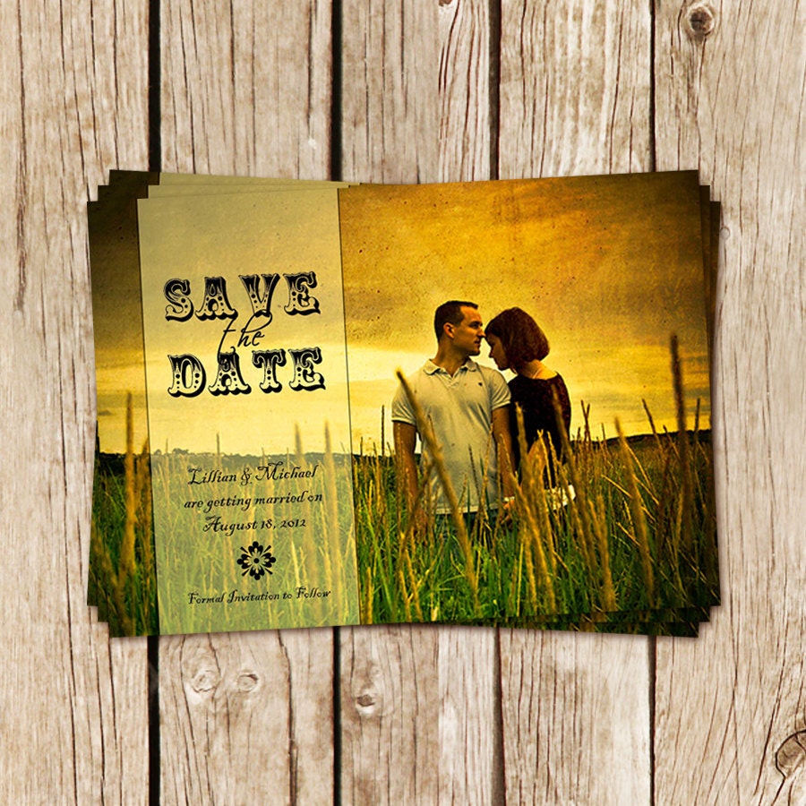 Rustic Charm Save the Date Photo Card - Personalized Printable Vintage Wedding Announcement