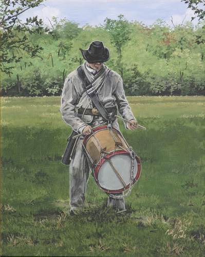Civil War Drummer Drumming Practice Confederate Gray Fine Art Print by Artist Cathy Cooksey