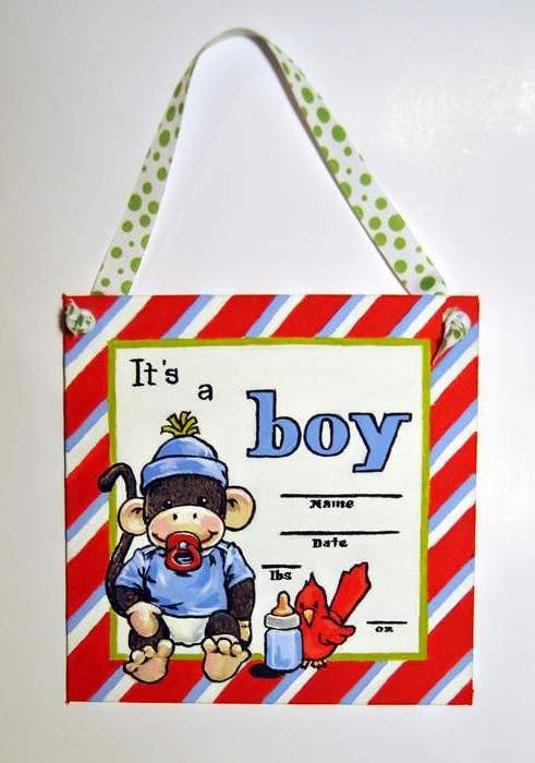 Sock monkey, hospital door decorations, nursery wall decor,  handpainted