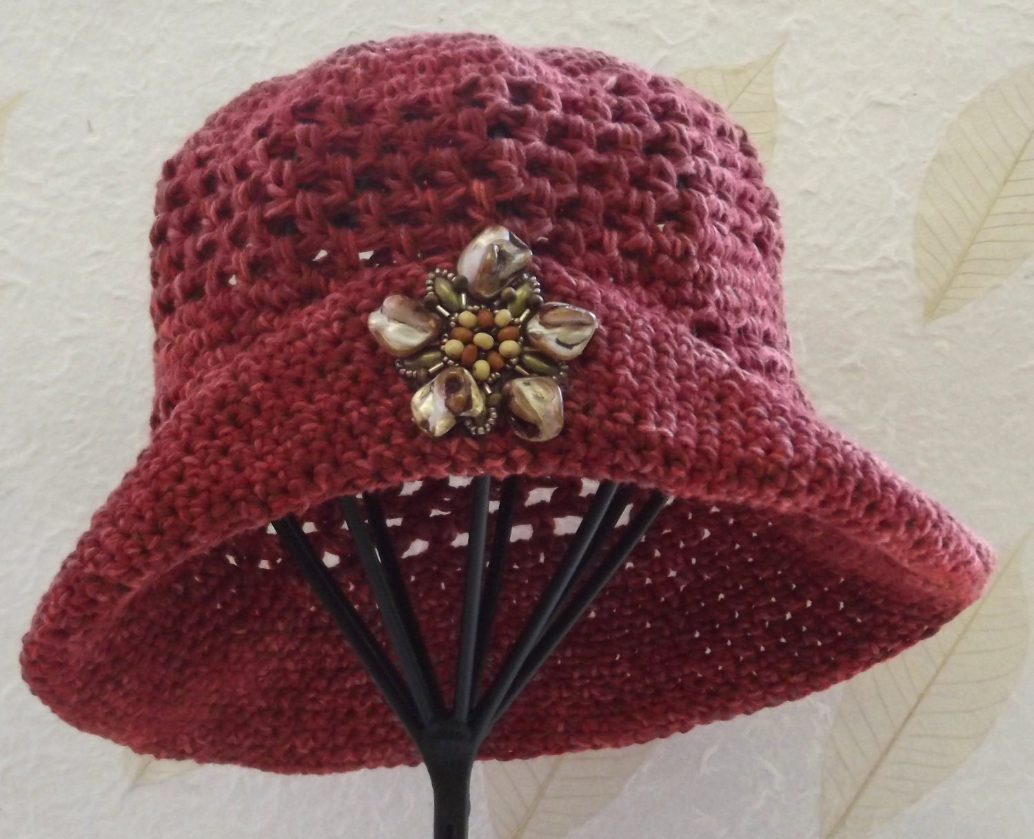 Sun Hat,   Crochet,    Handmade,   Vintage Style,    Cotton  Silk,  Recycled Cotton,   OOAK