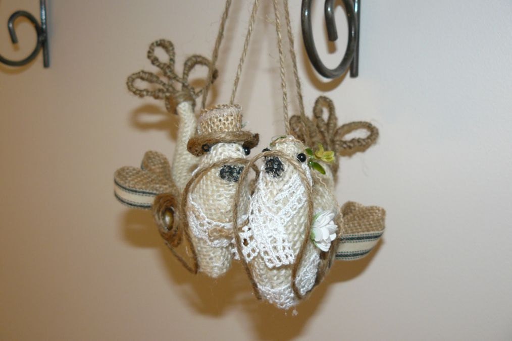 Ornaments, Folk White Love Birds Ornaments, wedding ornaments,