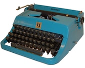 Revitalized Blue Underwood Leader  Typewriter Professionally Refurbished Portable & Two New Ribbons