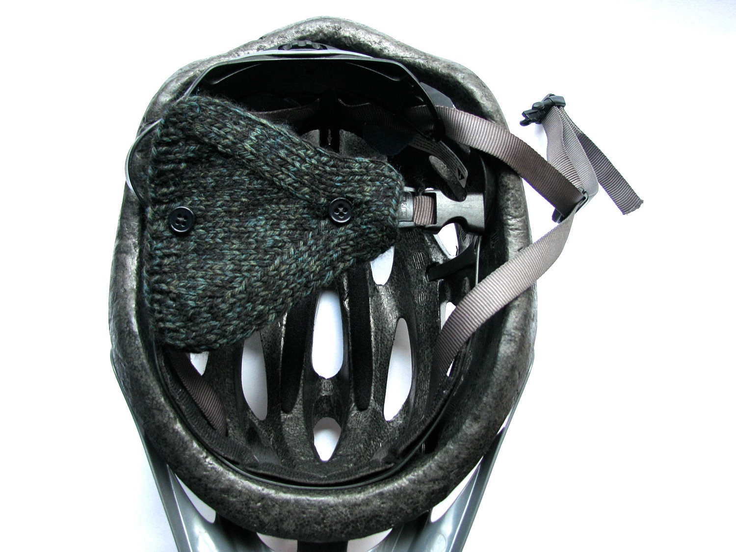 Bicycle Helmet Ear Warmers Accessories Black and Green Variegated Wool