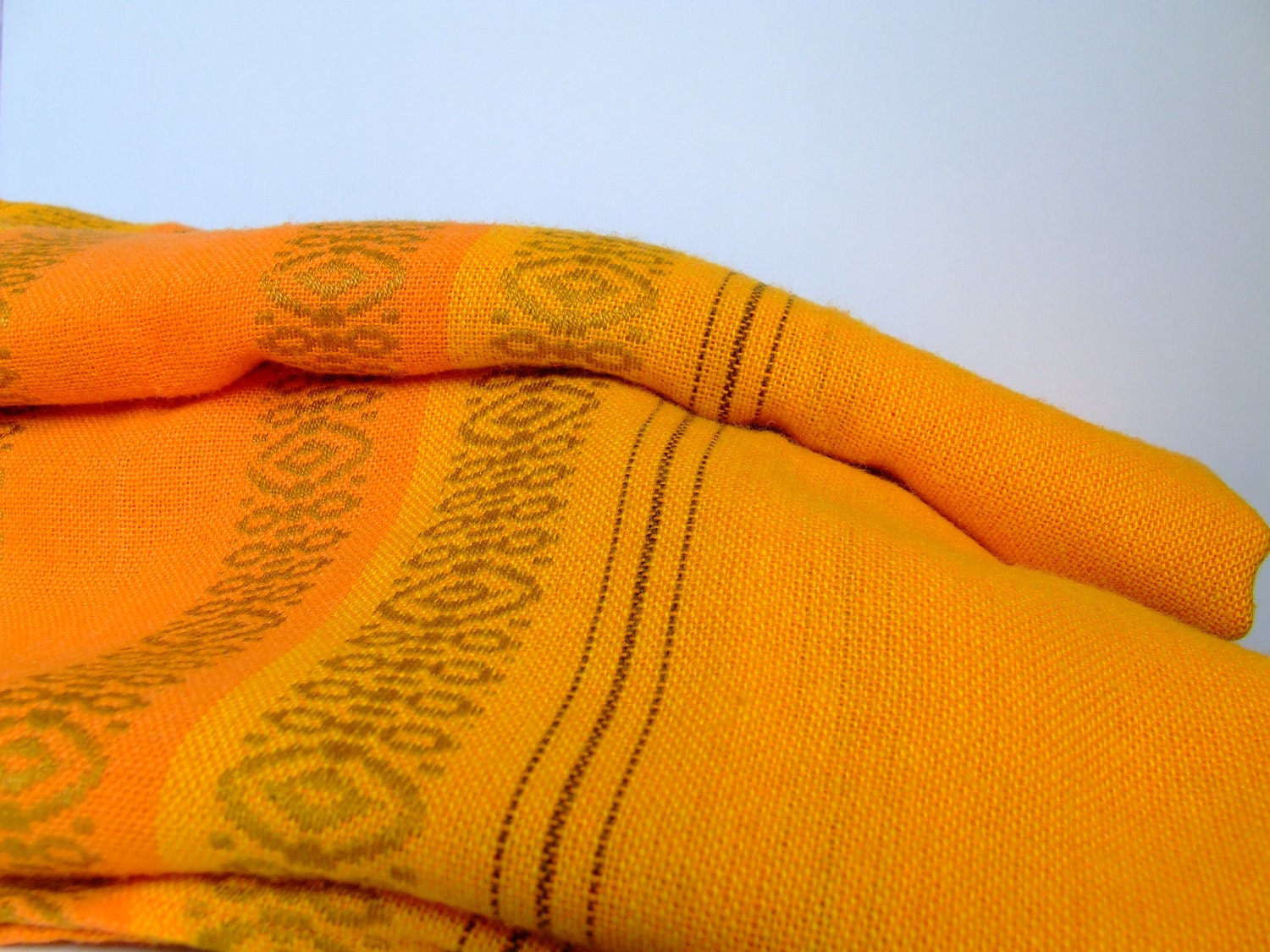 SALE 60s Danish tablecloth - orange, burnt orange, golden and brown