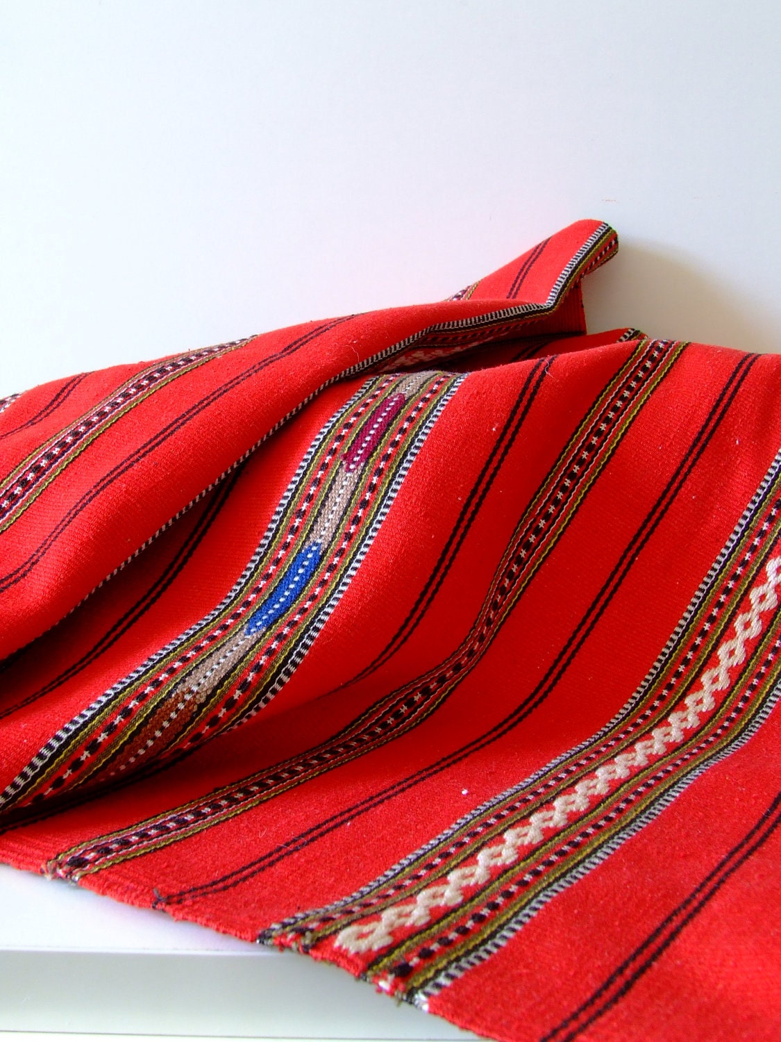 SALE Red vintage table runner - rustic folklore - linen