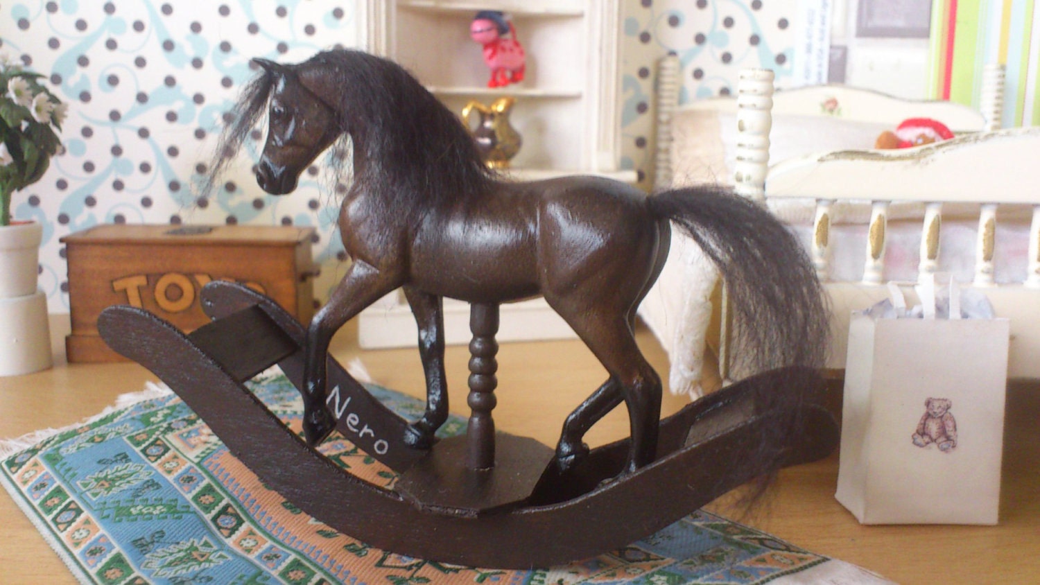Unique Handmade Miniature Rocking Horse for the discerning collector. Handcrafted 1:12 scale