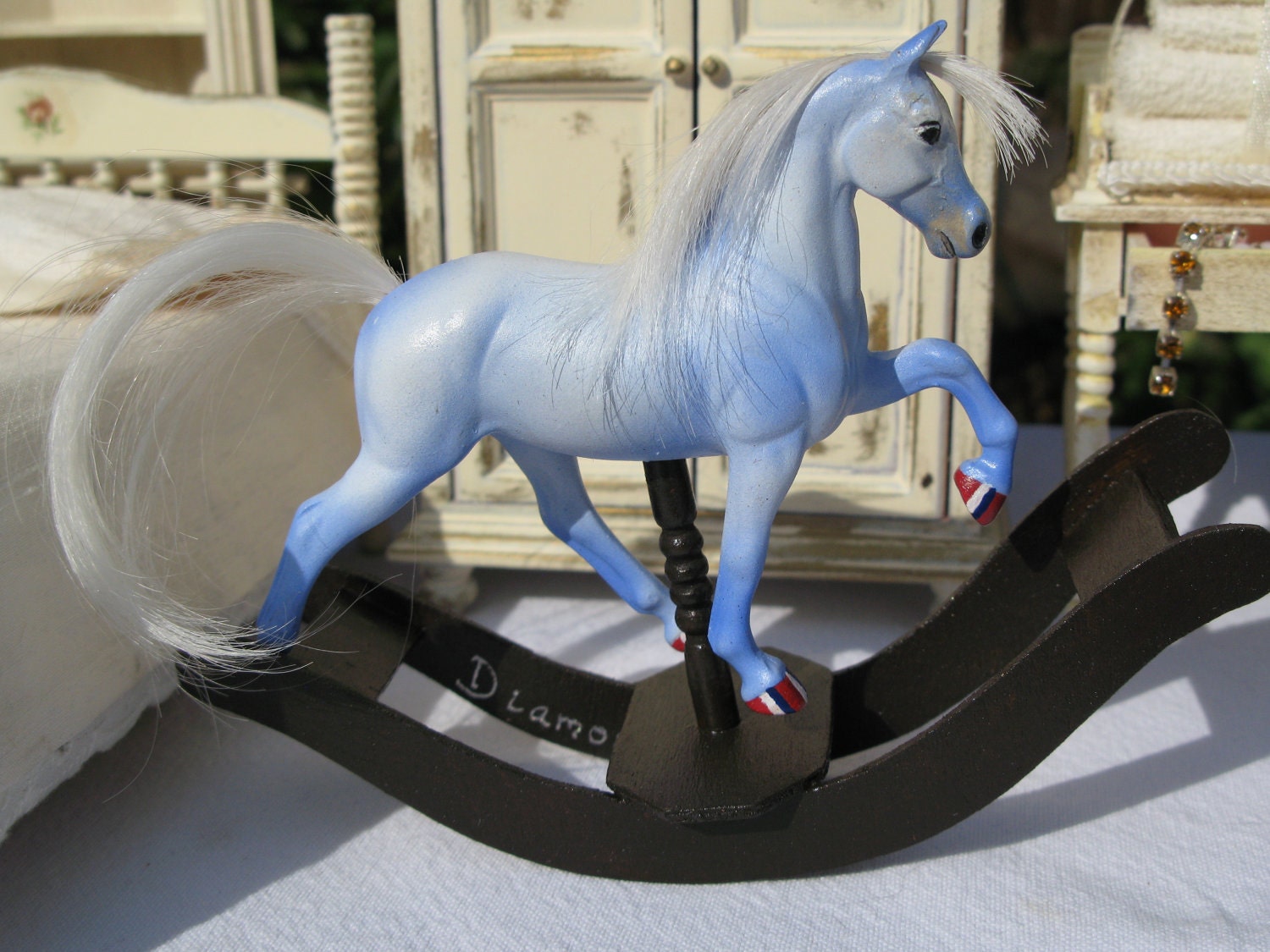 Unique Handmade Miniature Rocking Horse for the discerning collector. Handcrafted 1:12 scale