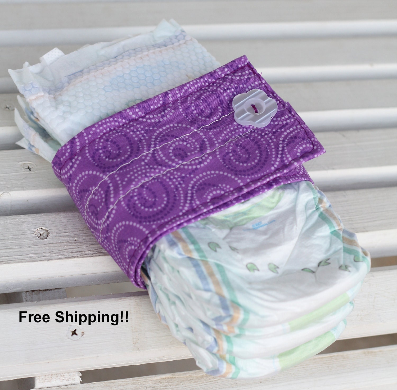 Purple Swirl Baby Diaper Strap Holder by mygiftsoftheheart on Etsy