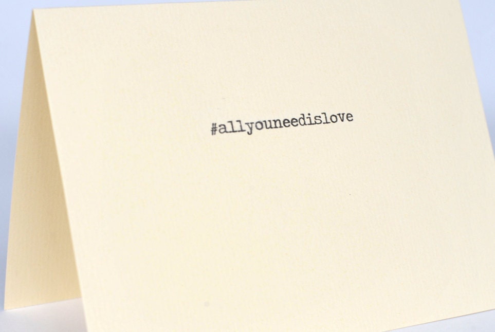 all you need is love // Wedding I Love You Hashtag Card // cream engagement cards // Hand printed