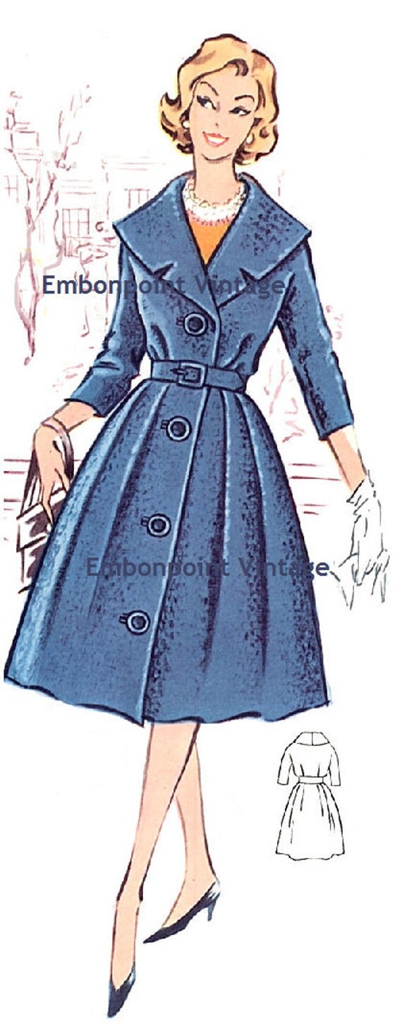Plus Size (or any size) Vintage 1950s Coat / CoatDress Pattern - PDF - Pattern No 18: Brenda