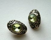 Vintage Peridot Green Earrings with Antiqued Silver Tone Setting