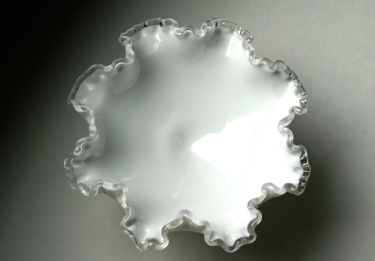 Fenton Crystal Milk Glass, Silver Crest Pattern, Footed Comport, Fruit Sweets Dish