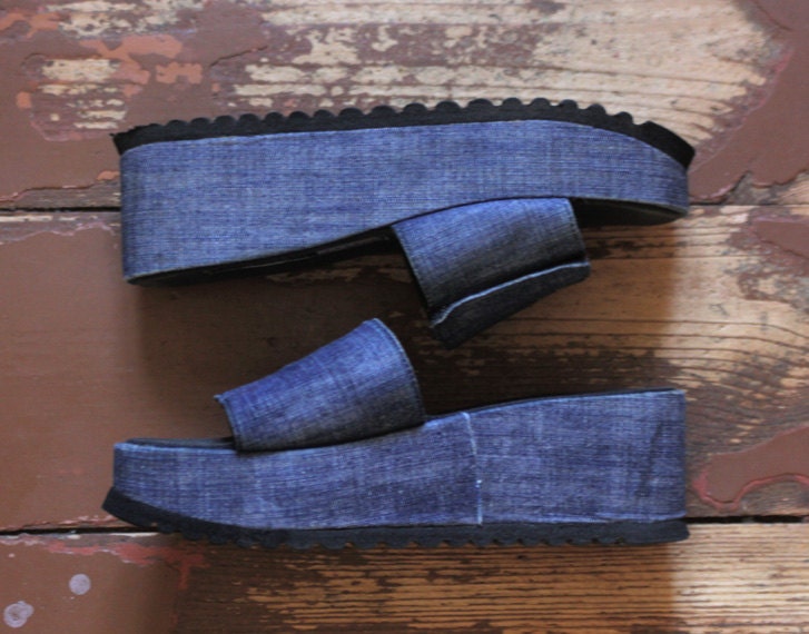 Blue denim platform flats from 90s