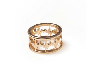 Beat Beat EKG Ring w/Border - 14K Gold