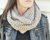 Crocheted Cowl Scarf/ Neck Warmer in Taupe