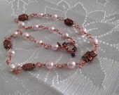 Freshwater Pearl Necklace with Antique Copper Beads and Toggle Clasp