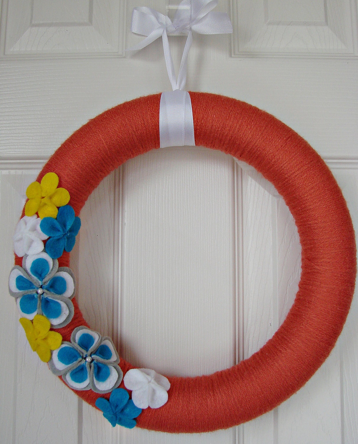 Spring wreath teal, white, yellow and gray