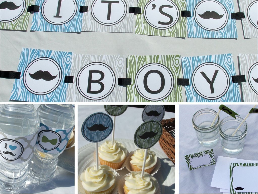 Mustache Baby Shower Decoration Package  Printable Baby Boy-instant download