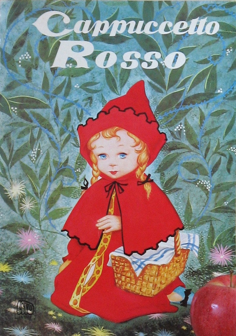 Cappuccetto Rosso - Red Riding Hood - Vintage Italian Book - Childrens Large Softcover Illustrated - Frame It for Home Decor