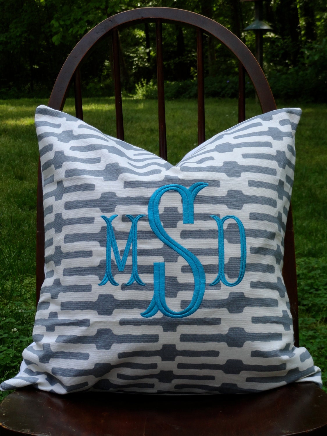Custom Monogrammed Annie Selke Links Slate Throw Pillow Cover