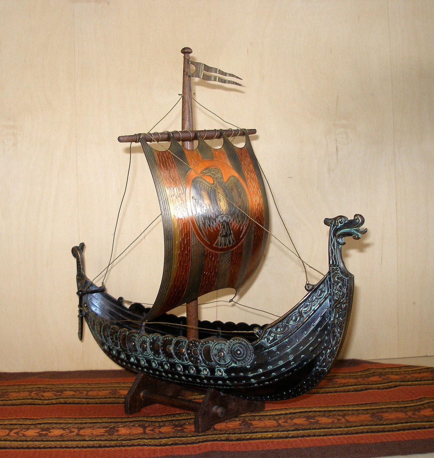 Large Vintage IRON ART Bronze Viking Long Boat Ship by 