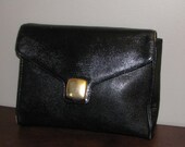 Vintage Black Anne Klein for CALDERON Envelope Clutch // 70's 80's Hipster Boho Purse Reptile Leather Gold Square