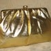 Cocktail Party // Vintage GOLD Metallic Lame Purse CLUTCH 60's Hipster Wedding Ruched Flower Chain Crystal