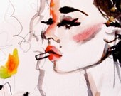 A Girl and Her Lighter 5x7 Watercolor Illustration