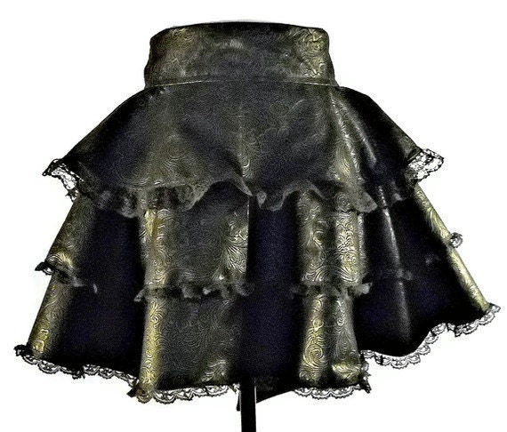 Faux Tooled Black Leather and Lace Pinup Rockabilly Renaissance Circular half  Apron - Costume  -  Birthday - AnniversaryTAGT - AbeesArtStudio