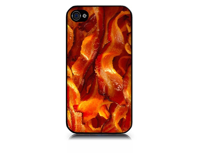 iPhone 4 or 4S full color hard case includes screen protector and cleaning cloth Bacon Design. Available in black or white