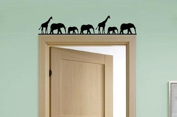 Vinyl Wall Decal 36x7 Over the Door Jungle Elephants and Giraffes