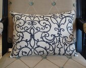 Black scroll work printed on ecru background decorator pillow cover-14 x 18