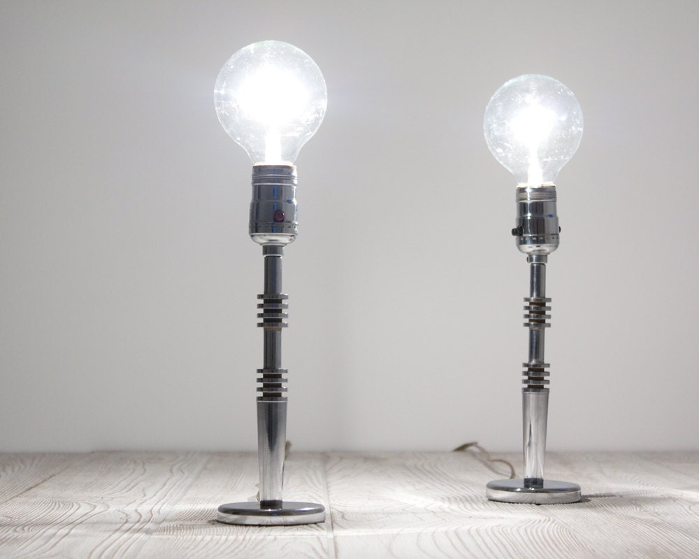 Vintage Mid Century Table Lamps, Chrome - Modern, Industrial, Retro, Light