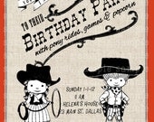 Vintage Western Baby Poster themed-  western twin baby Shower or  boy and girl Birthday invite diy print file  PRINT YOUR OWN