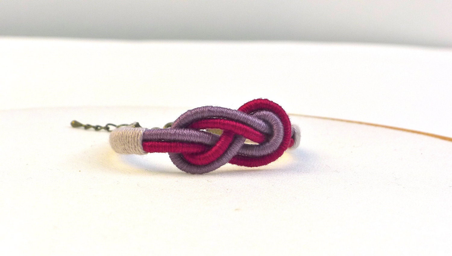 Knot bracelet - plum and purple - cotton thread wrapped