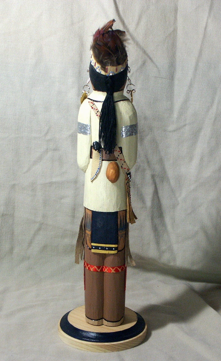 Iroquois Hunter Native American Indian 12" wood faceless art doll Brave history