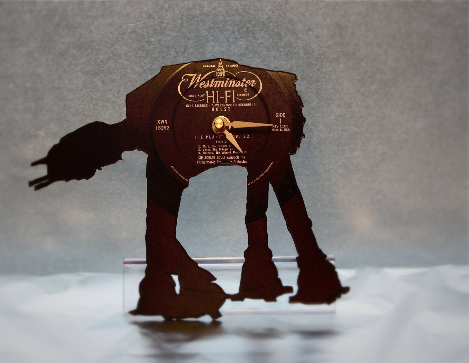 Recycled Vinyl AT-AT Clock Handmade and Hand-cut