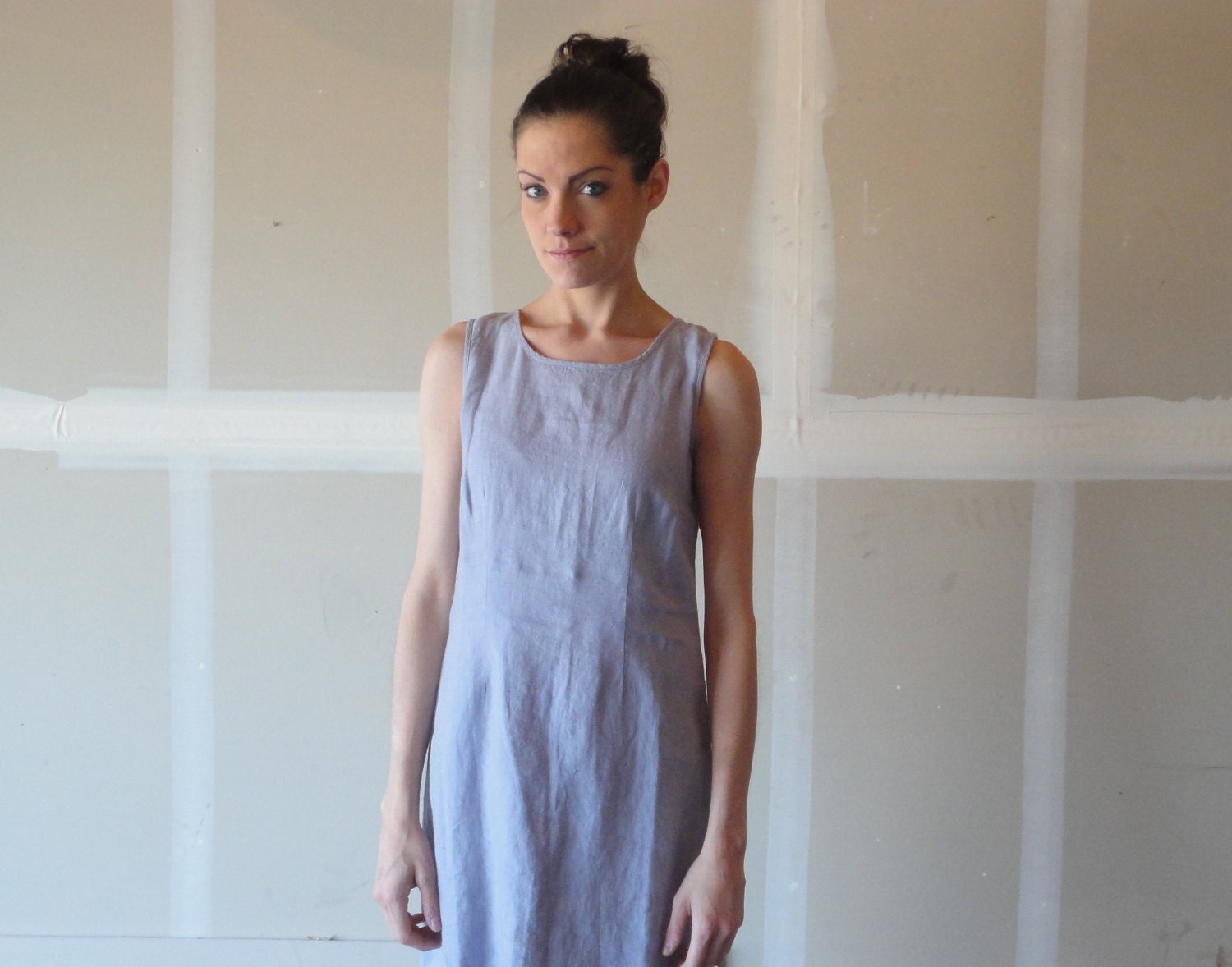 vintage 60s dress / lavender dress / sleeveless dress / linen dress