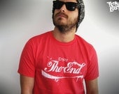T shirt men enjoy the end red white font text cool