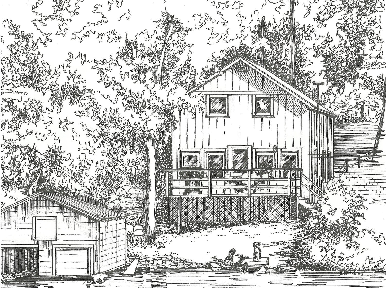 Custom Home Portraits, Personalized Ink Sketch of Your House