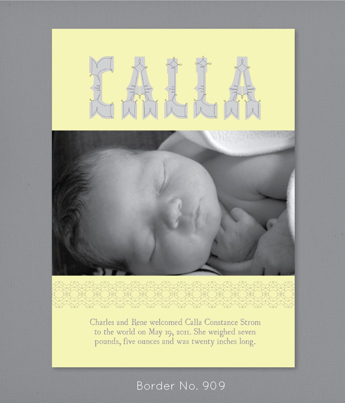 BIRTH ANNOUNCEMENT modern baby girl photo baby announcement "border no. 818"