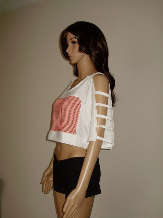 White T-shirt with Laced-up Sleeves and Shoulders