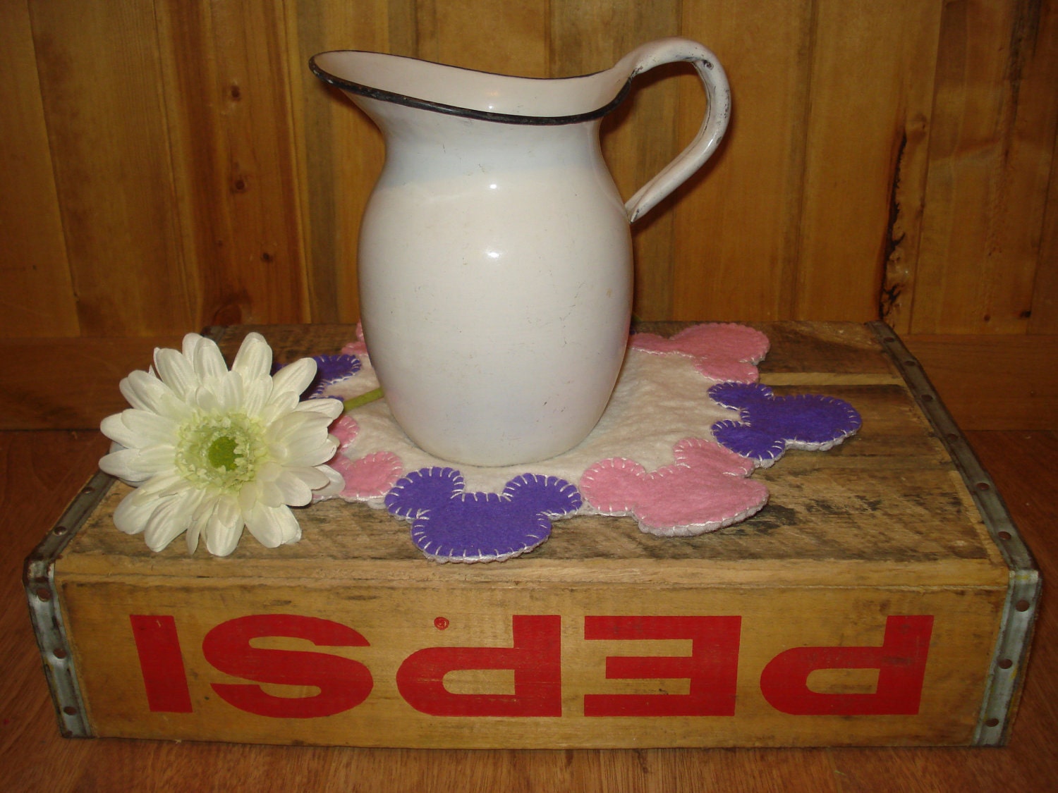 Mickey Mouse inspired spring penny rug candle or snowglobe mat pink purple white hand made