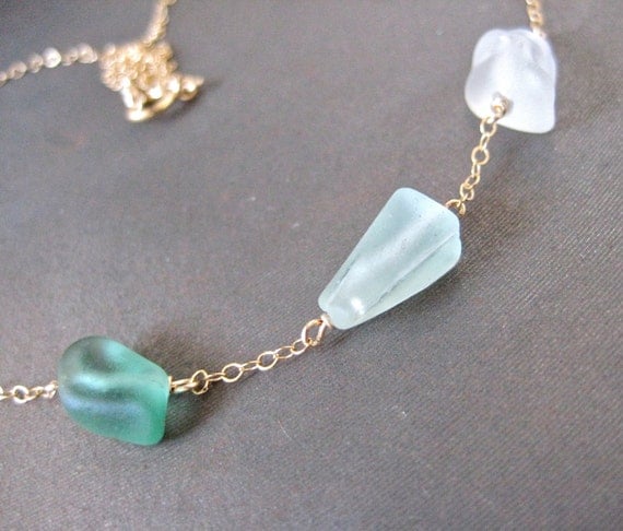 Sea Glass Necklace, Hawaiian, Gold Chain
