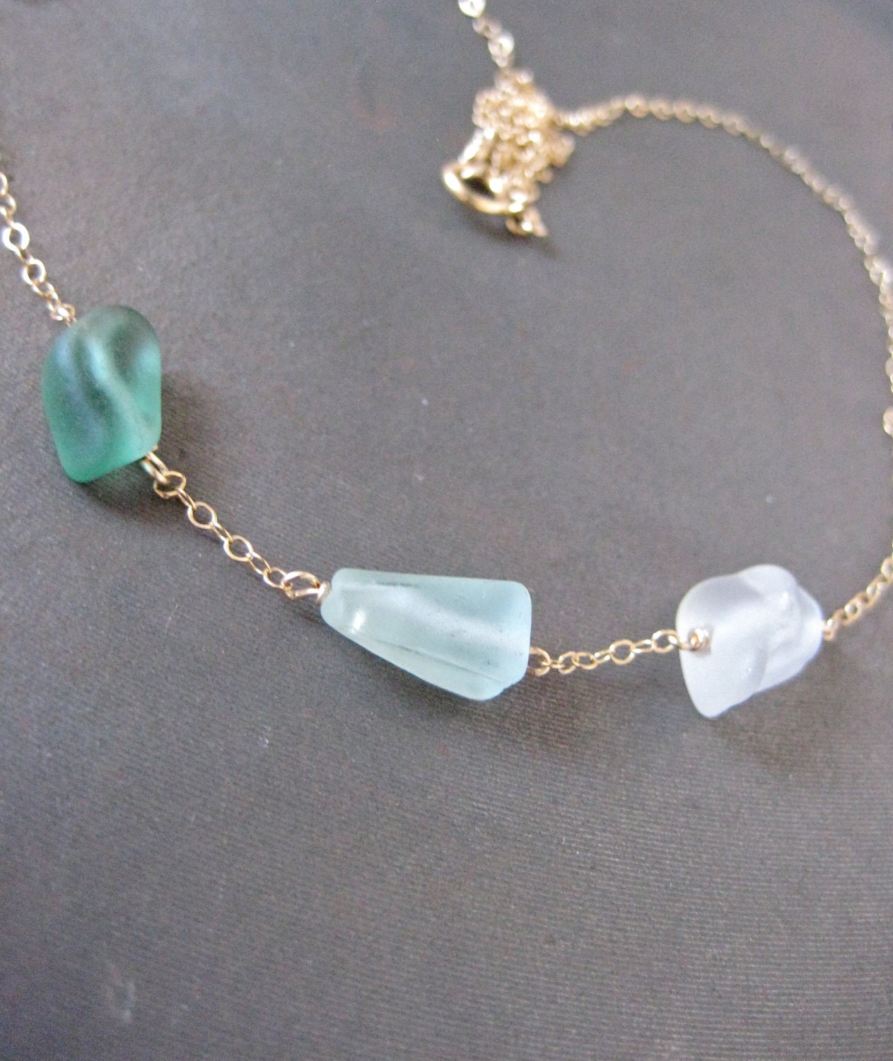 Sea Glass Necklace, Hawaiian, Gold Chain