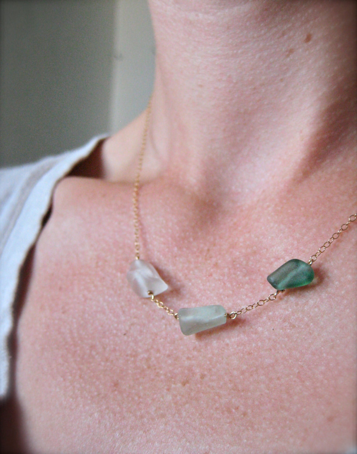 Sea Glass Necklace, Hawaiian, Gold Chain