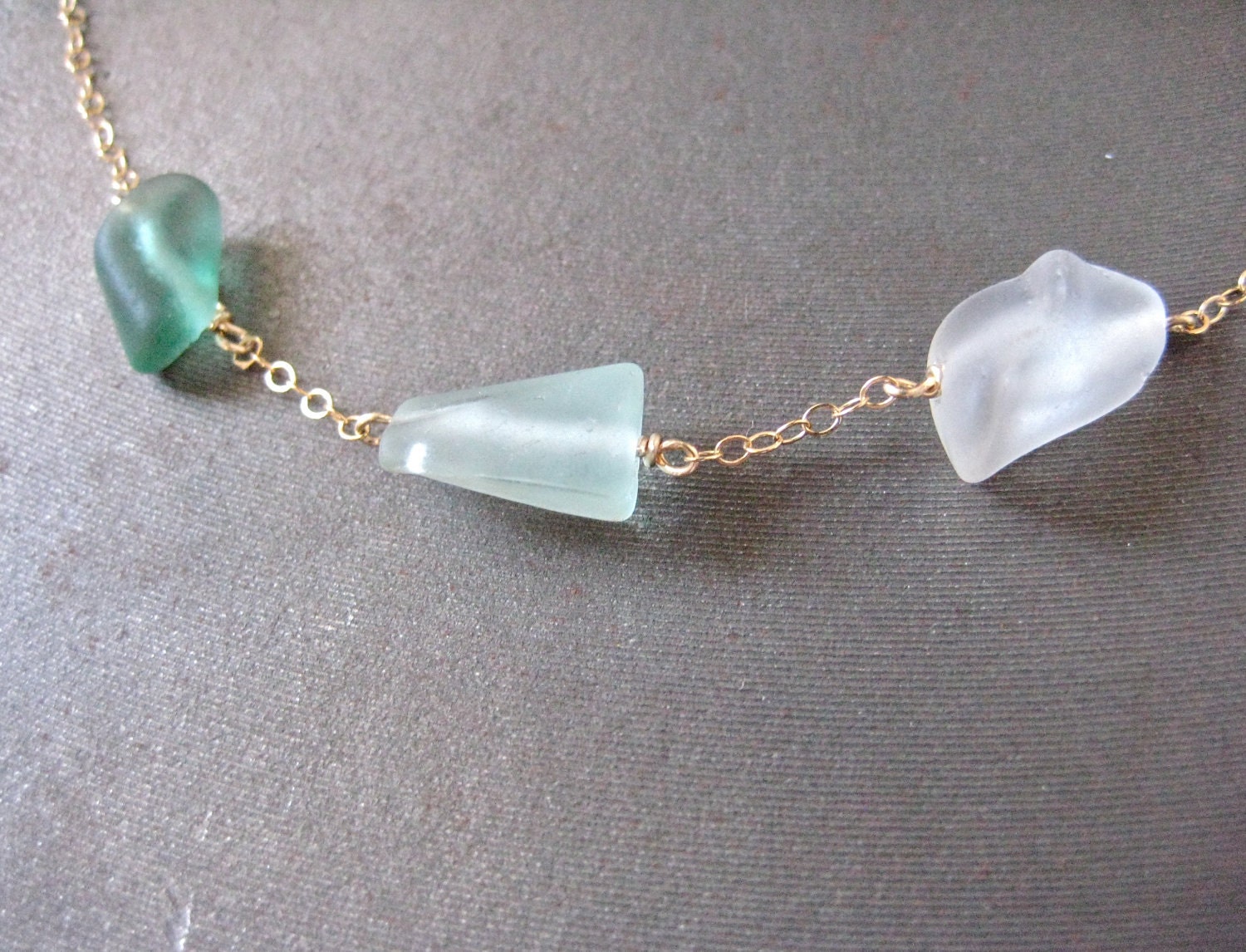 Sea Glass Necklace, Hawaiian, Gold Chain