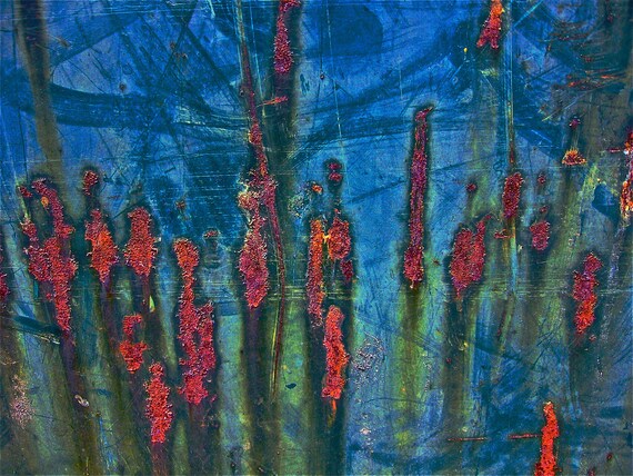 Abstract Fine Art Photography Industrial Color Still Life, Red On Blue - 8x12