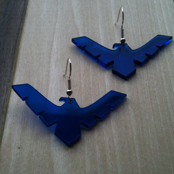 Nightwing Logo Earrings, Electric Blue Dangle Earrings